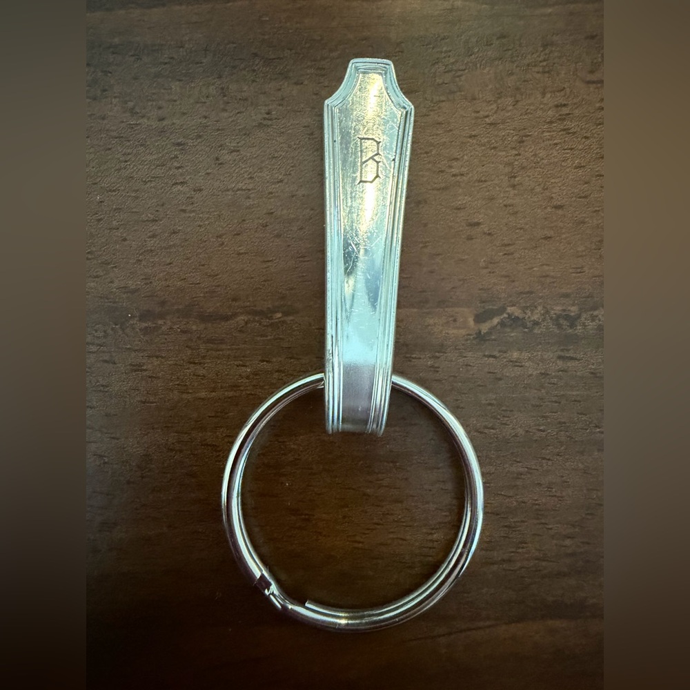 B Engraved Silverware Keychain